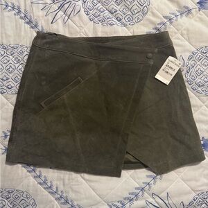 Nordstrom’s NWT BLANKNY Suede Leather Chic Olive Green Asymmetrical Mini Skirt